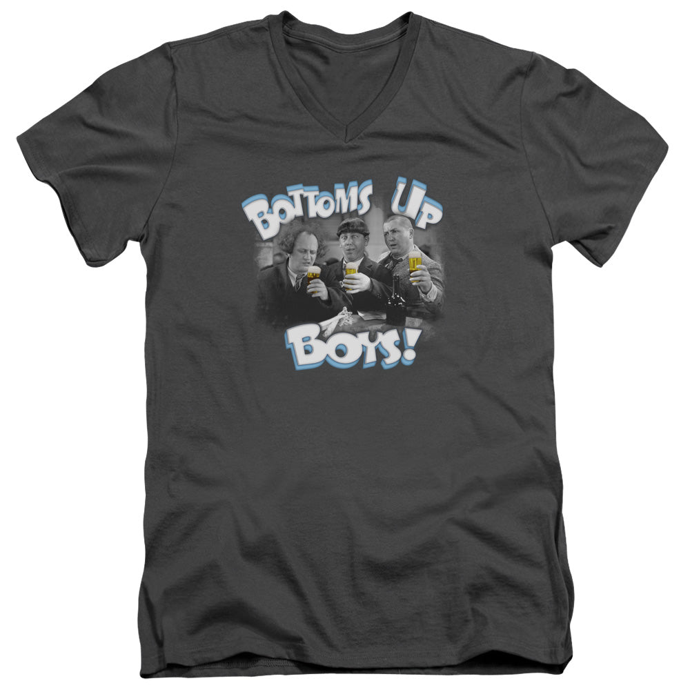 Three Stooges - Bottoms Us - Short Sleeve Adult V-neck - Charcoal T-shirt