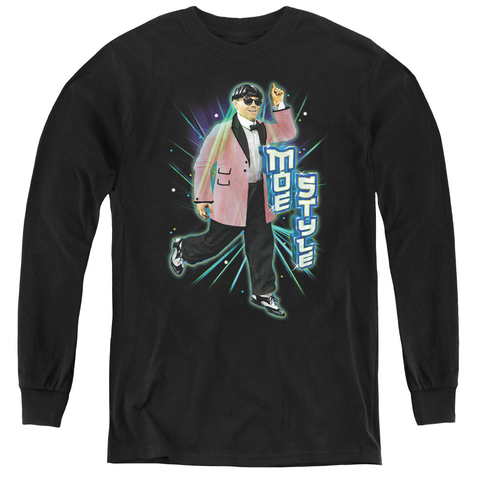Three Stooges - Moe Style - Youth Long Sleeve Tee - Black