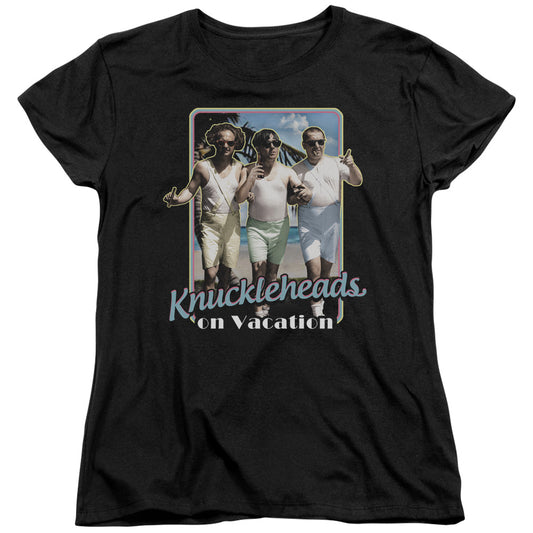 Three Stooges - Knucklesheads On Vacation - Short Sleeve Womens Tee - Black T-shirt