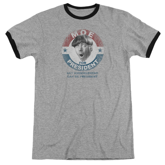 Three Stooges - Moe For President - Adult Ringer - Heather/black