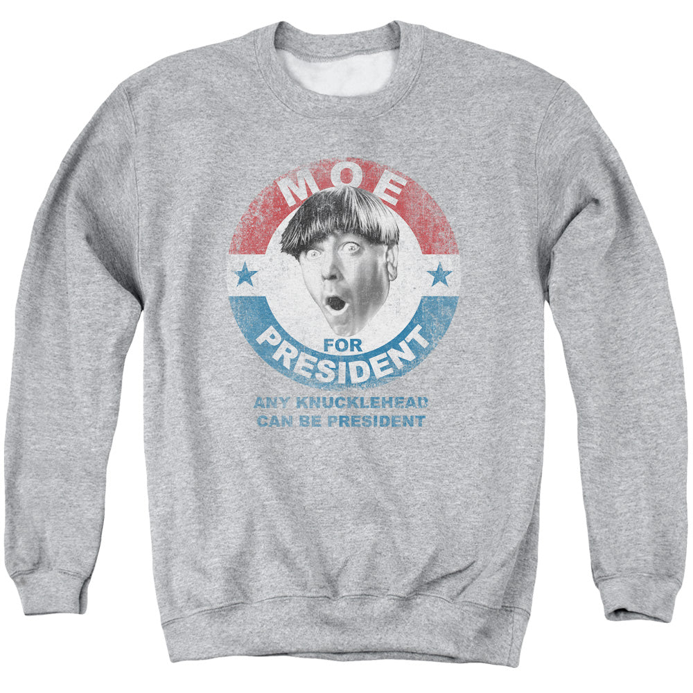 Three Stooges - Moe For President - Adult Crewneck Sweatshirt - Athletic Heather