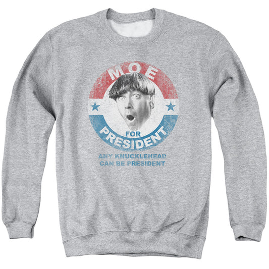 Three Stooges - Moe For President - Adult Crewneck Sweatshirt - Athletic Heather
