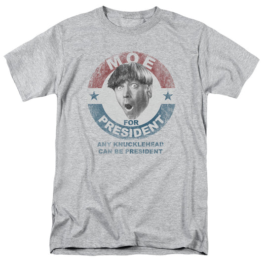 Three Stooges - Moe For President - Short Sleeve Adult 18/1 - Athletic Heather T-shirt