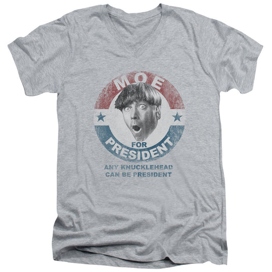 Three Stooges - Moe For President - Short Sleeve Adult V-neck - Athletic Heather T-shirt