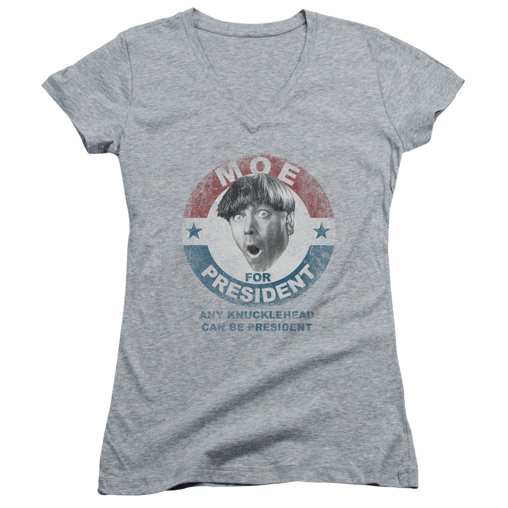 Three Stooges Moe For President - Junior V-neck - Athletic Heather