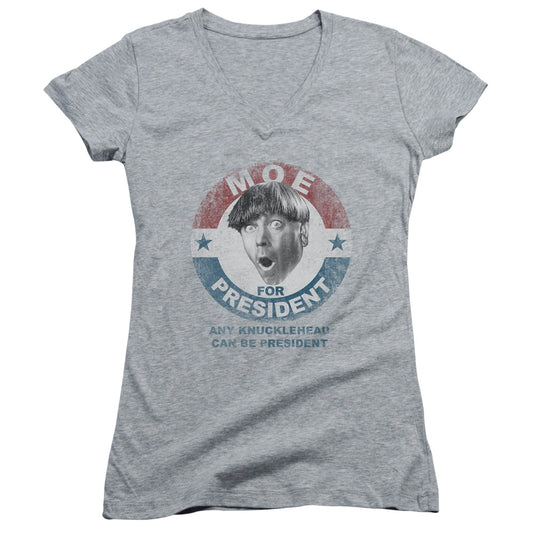 Three Stooges Moe For President - Junior V-neck - Athletic Heather