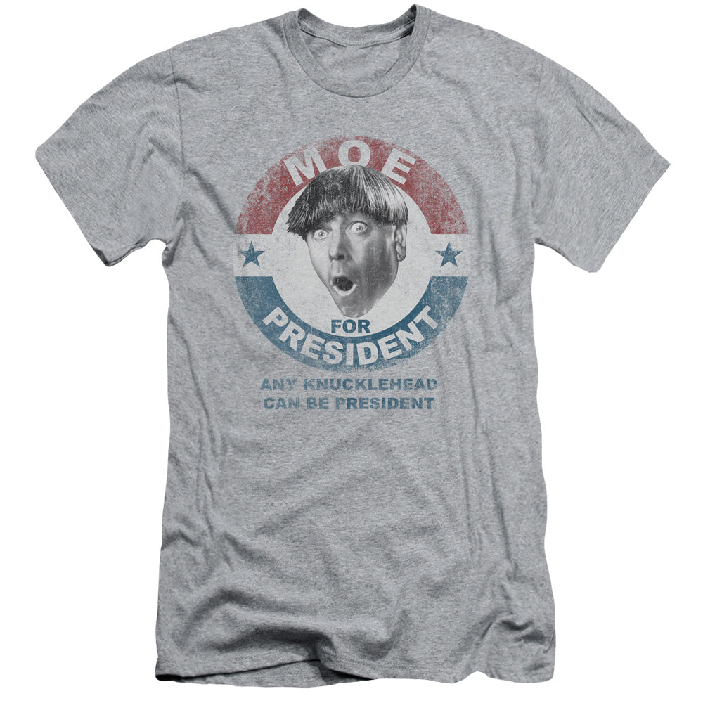 Three Stooges - Moe For President - Short Sleeve Adult 30/1 - Athletic Heather T-shirt