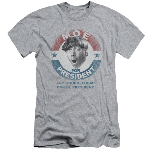 Three Stooges - Moe For President - Short Sleeve Adult 30/1 - Athletic Heather T-shirt