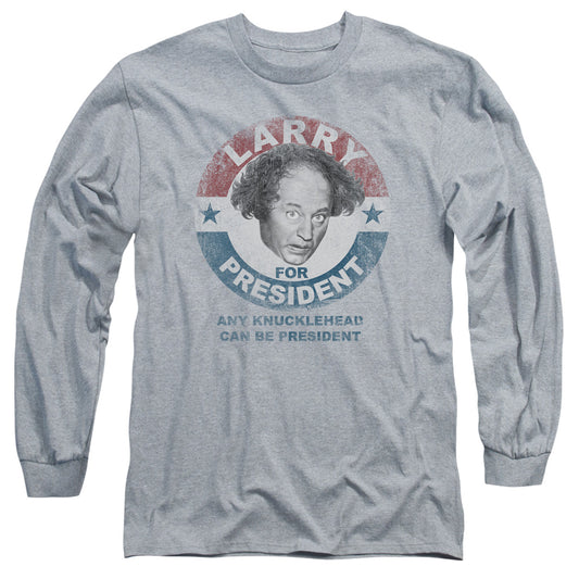 Three Stooges - Larry For President - Long Sleeve Adult 18/1 - Athletic Heather T-shirt
