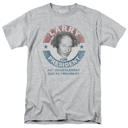 Three Stooges - Larry For President - Short Sleeve Adult 18/1 - Athletic Heather T-shirt