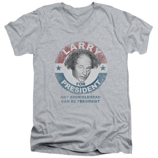 Three Stooges - Larry For President - Short Sleeve Adult V-neck - Athletic Heather T-shirt