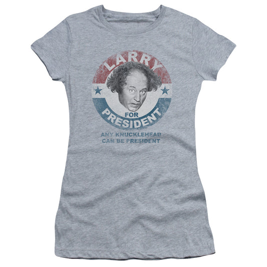 Three Stooges - Larry For President - Short Sleeve Junior Sheer - Athletic Heather T-shirt