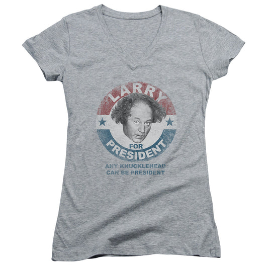 Three Stooges - Larry For President - Junior V-neck - Athletic Heather