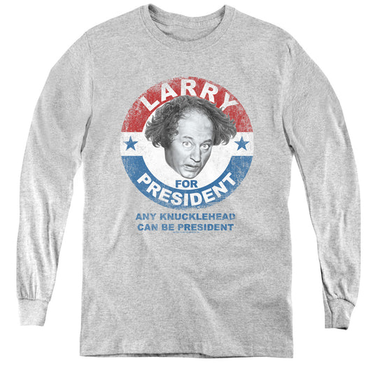 Three Stooges - Larry For President - Youth Long Sleeve Tee - Athletic Heather