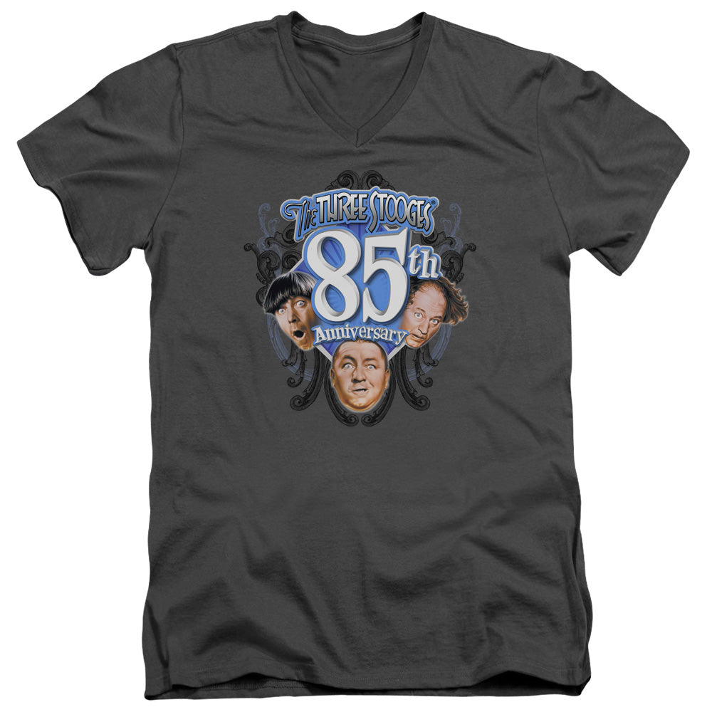 Three Stooges - 85th Anniversary - Short Sleeve Adult V-neck - Charcoal T-shirt