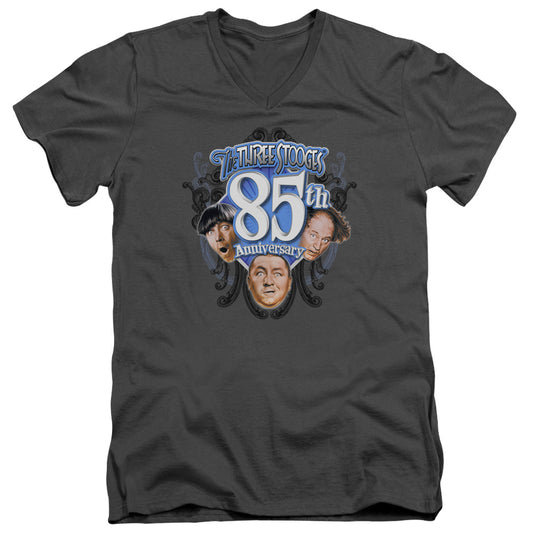 Three Stooges - 85th Anniversary - Short Sleeve Adult V-neck - Charcoal T-shirt