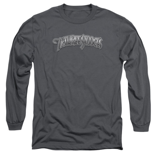 Three Stooges - Metallic Logo - Long Sleeve Adult 18/1 - Charcoal T-shirt