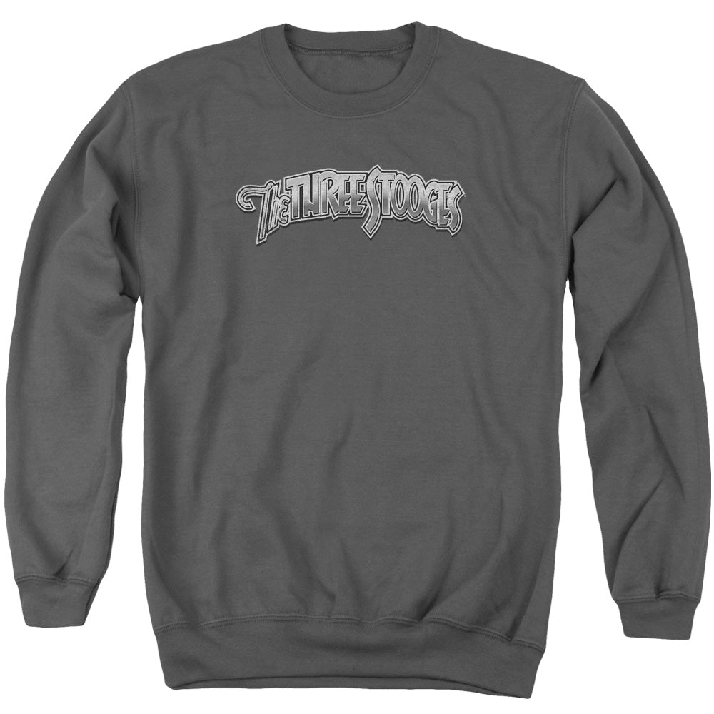 Three Stooges - Metallic Logo - Adult Crewneck Sweatshirt - Charcoal