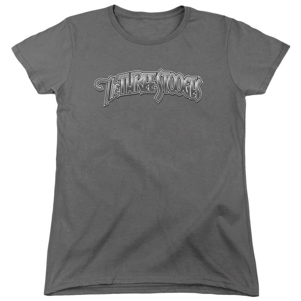 Three Stooges - Metallic Logo - Short Sleeve Womens Tee - Charcoal T-shirt