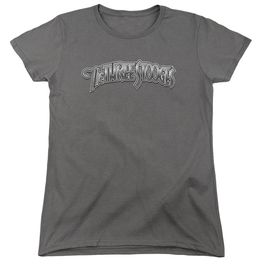 Three Stooges - Metallic Logo - Short Sleeve Womens Tee - Charcoal T-shirt