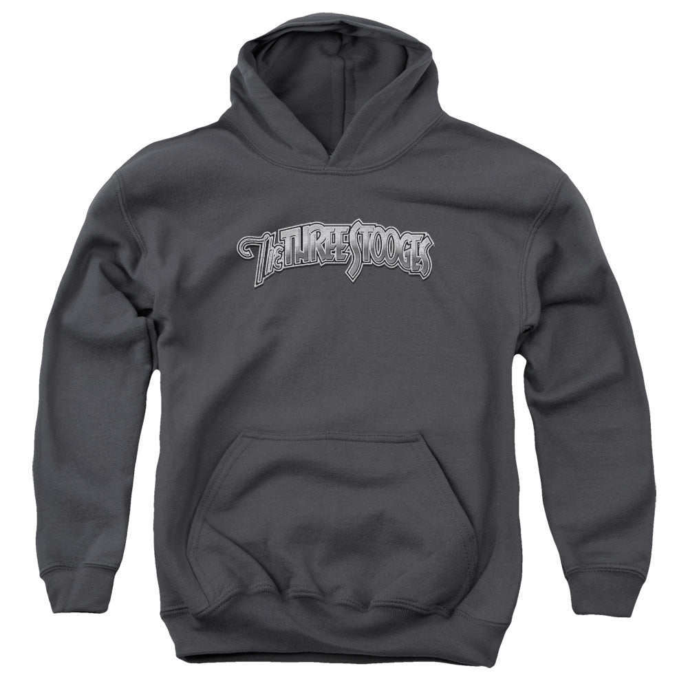 Three Stooges Metallic Logo-youth Pull-over Hoodie - Charcoal