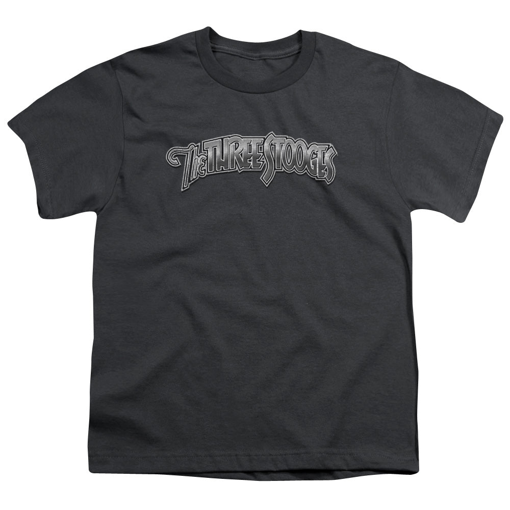 Three Stooges - Metallic Logo - Short Sleeve Youth 18/1 - Charcoal T-shirt