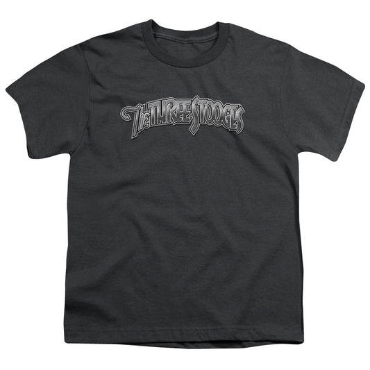 Three Stooges - Metallic Logo - Short Sleeve Youth 18/1 - Charcoal T-shirt