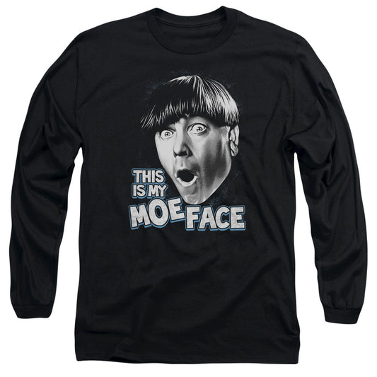 Three Stooges - Moe Face - Long Sleeve Adult 18/1 - Black T-shirt