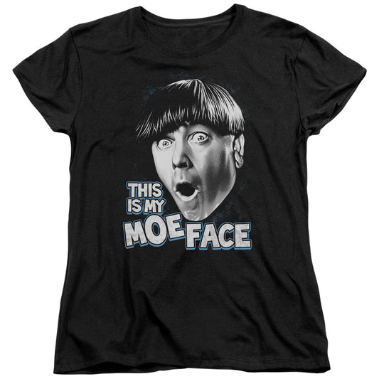 Three Stooges - Moe Face - Short Sleeve Womens Tee - Black T-shirt