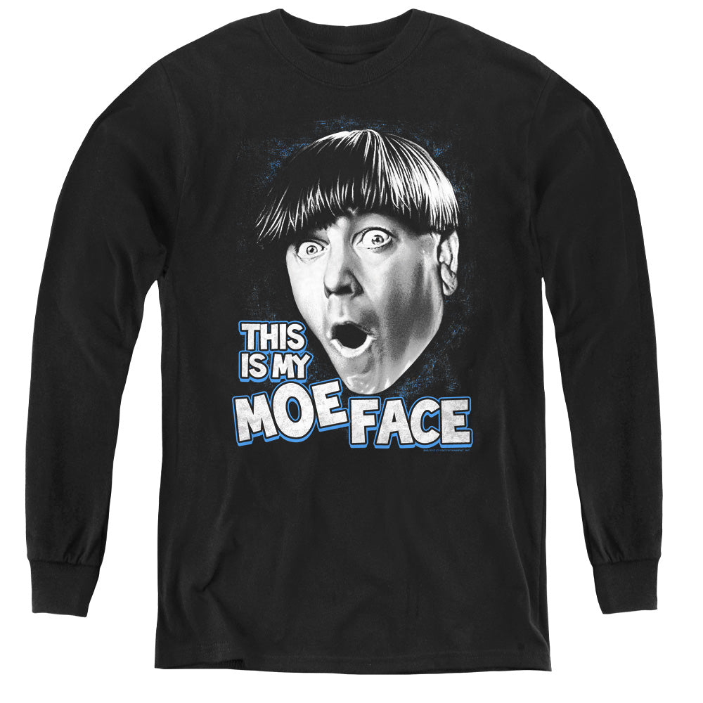 Three Stooges - Moe Face - Youth Long Sleeve Tee - Black