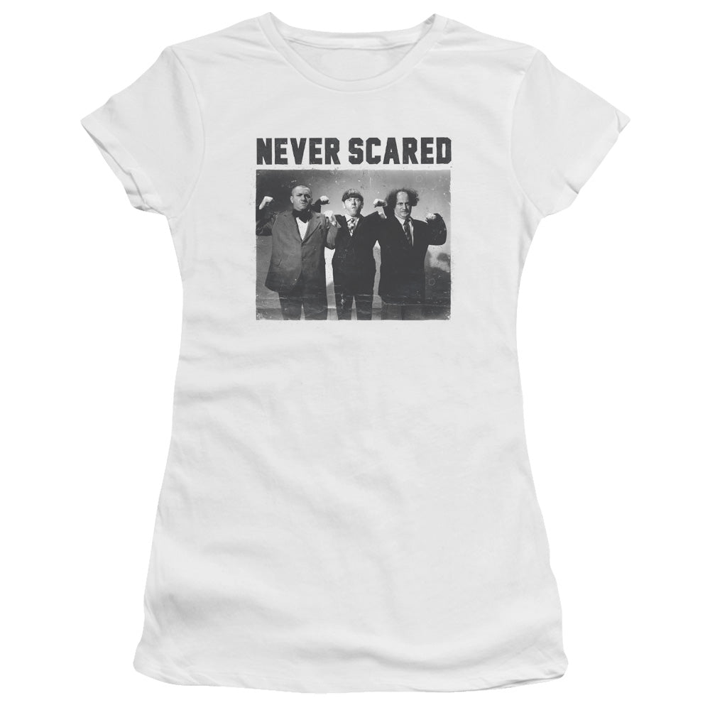 Three Stooges - Never Scared - Short Sleeve Junior Sheer - White T-shirt