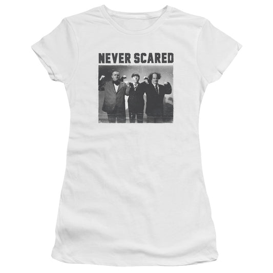 Three Stooges - Never Scared - Short Sleeve Junior Sheer - White T-shirt