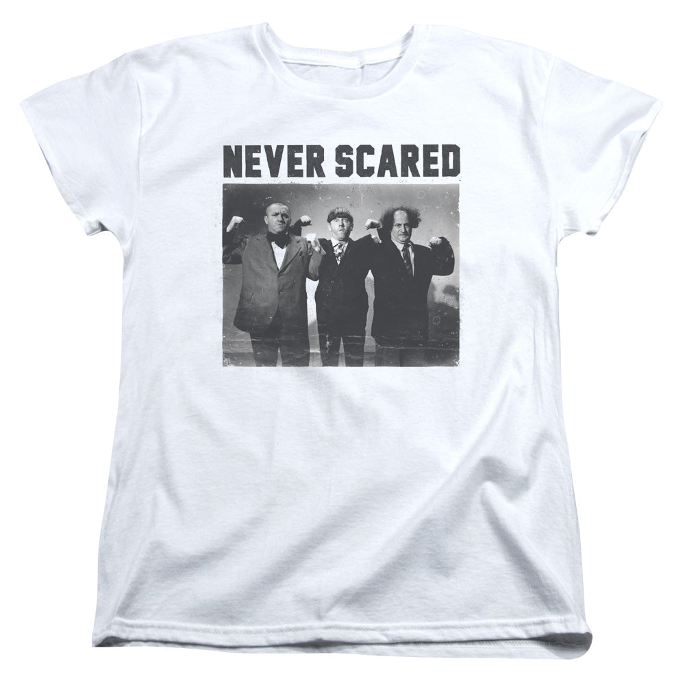 Three Stooges - Never Scared - Short Sleeve Womens Tee - White T-shirt