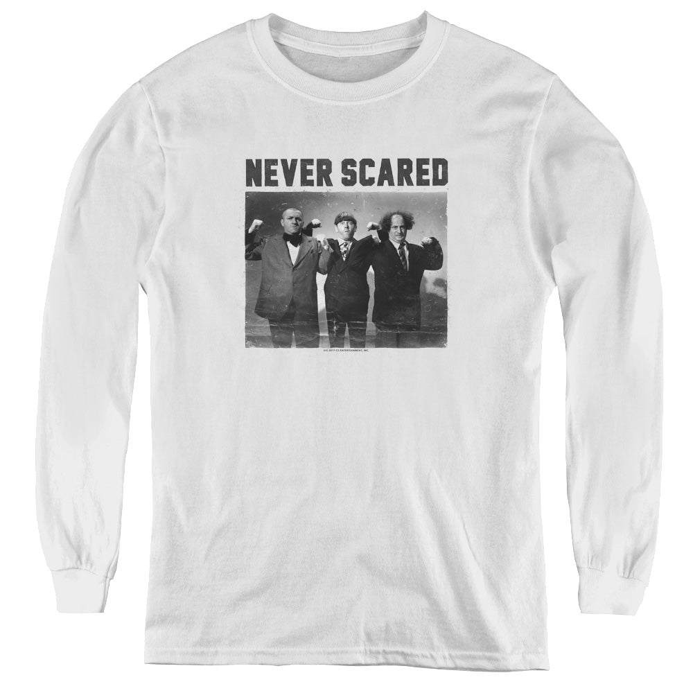 Three Stooges - Never Scared - Youth Long Sleeve Tee - White