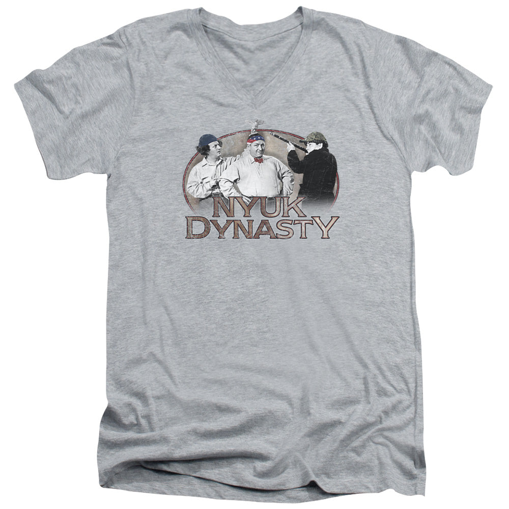 Three Stooges - Nyuk Dynasty - Short Sleeve Adult V-neck - Athletic Heather T-shirt