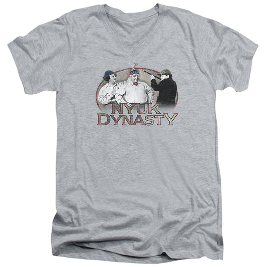 Three Stooges - Nyuk Dynasty - Short Sleeve Adult V-neck - Athletic Heather T-shirt