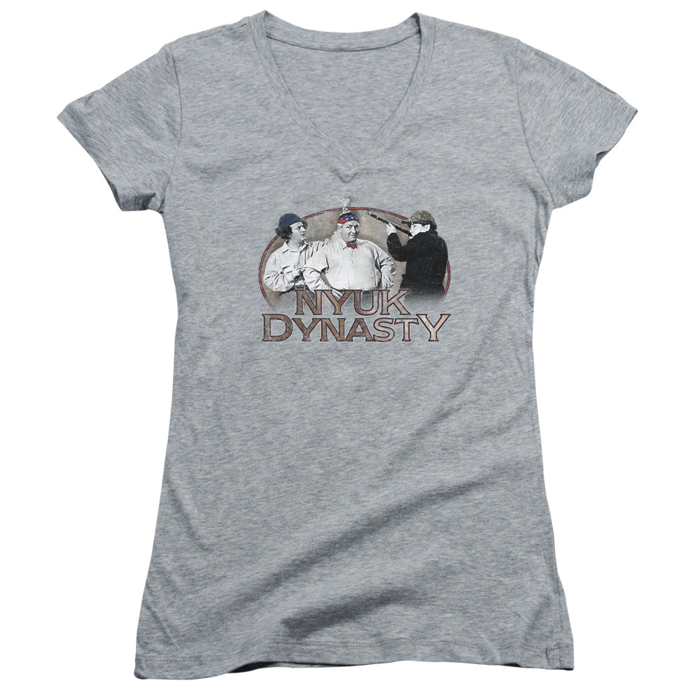 Three Stooges Nyuk Dynasty - Junior V-neck - Athletic Heather