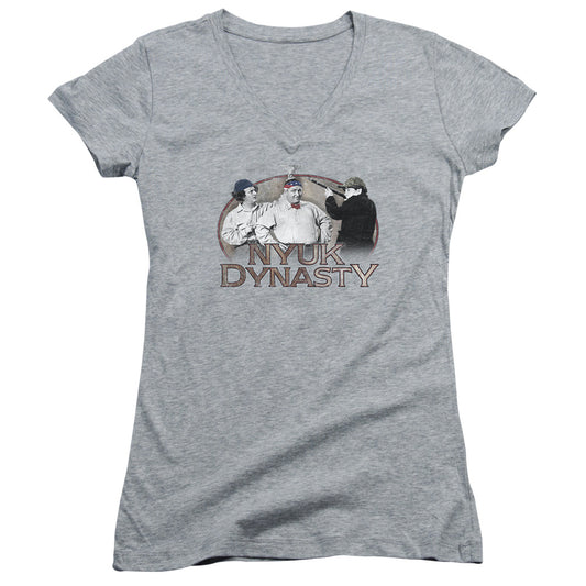 Three Stooges Nyuk Dynasty - Junior V-neck - Athletic Heather