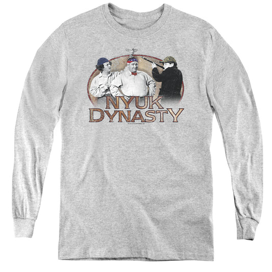 Three Stooges - Nyuk Dynasty - Youth Long Sleeve Tee - Athletic Heather