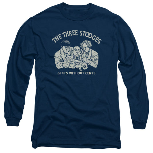 Three Stooges - Without Cents - Long Sleeve Adult 18/1 - Navy T-shirt