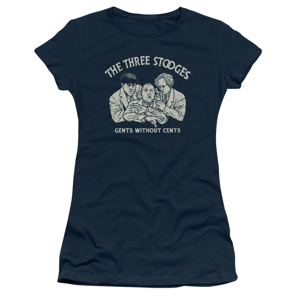 Three Stooges - Without Cents - Short Sleeve Junior Sheer - Navy T-shirt
