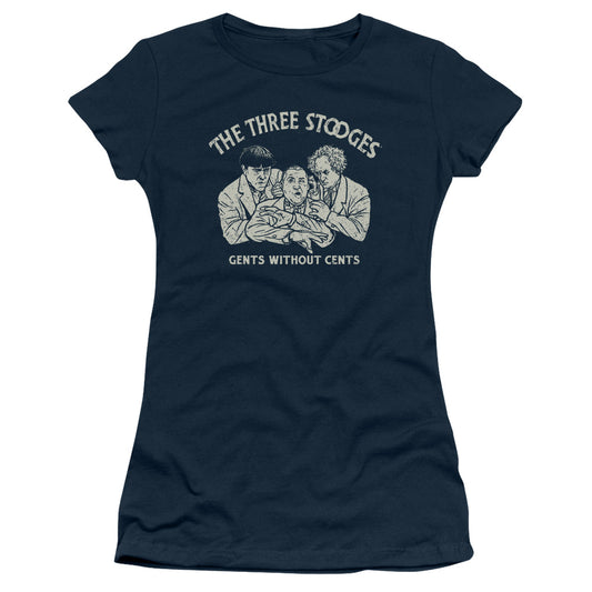 Three Stooges - Without Cents - Short Sleeve Junior Sheer - Navy T-shirt