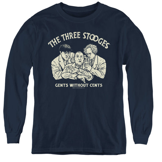 Three Stooges - Without Cents - Youth Long Sleeve Tee - Navy