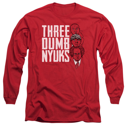 Three Stooges - Three Dumb Nyuks - Long Sleeve Adult 18/1 - Red T-shirt