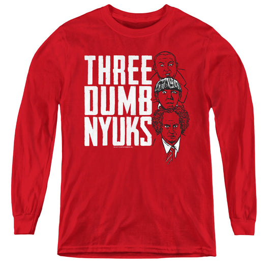 Three Stooges - Three Dumb Nyuks - Youth Long Sleeve Tee - Red