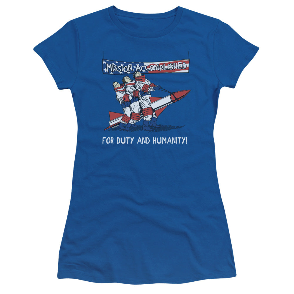 Three Stooges - Mission Accomplished - Short Sleeve Junior Sheer - Royal Blue T-shirt