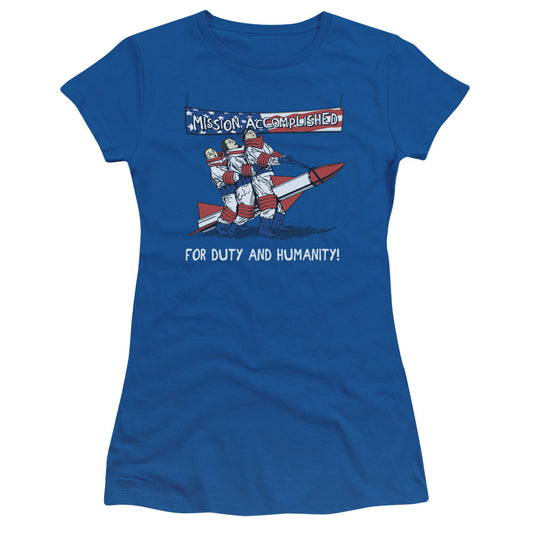 Three Stooges - Mission Accomplished - Short Sleeve Junior Sheer - Royal Blue T-shirt