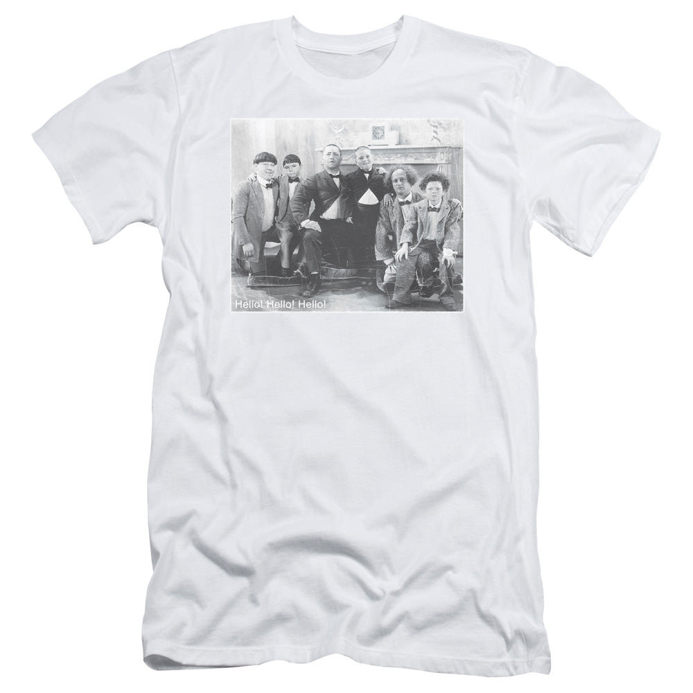 Three Stooges - Hello - Short Sleeve Adult 30/1 - White T-shirt