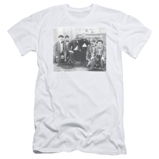 Three Stooges - Hello - Short Sleeve Adult 30/1 - White T-shirt
