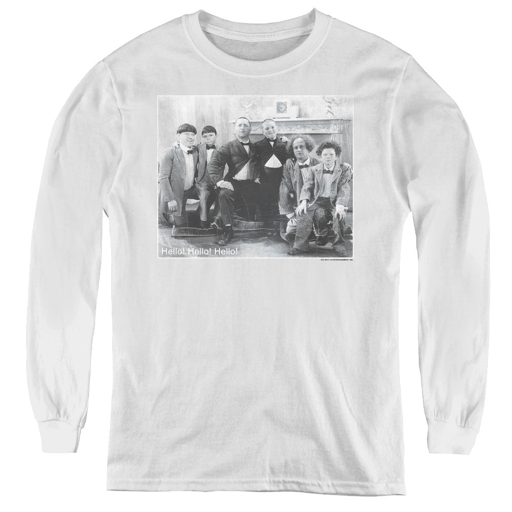 Three Stooges - Hello - Youth Long Sleeve Tee - White